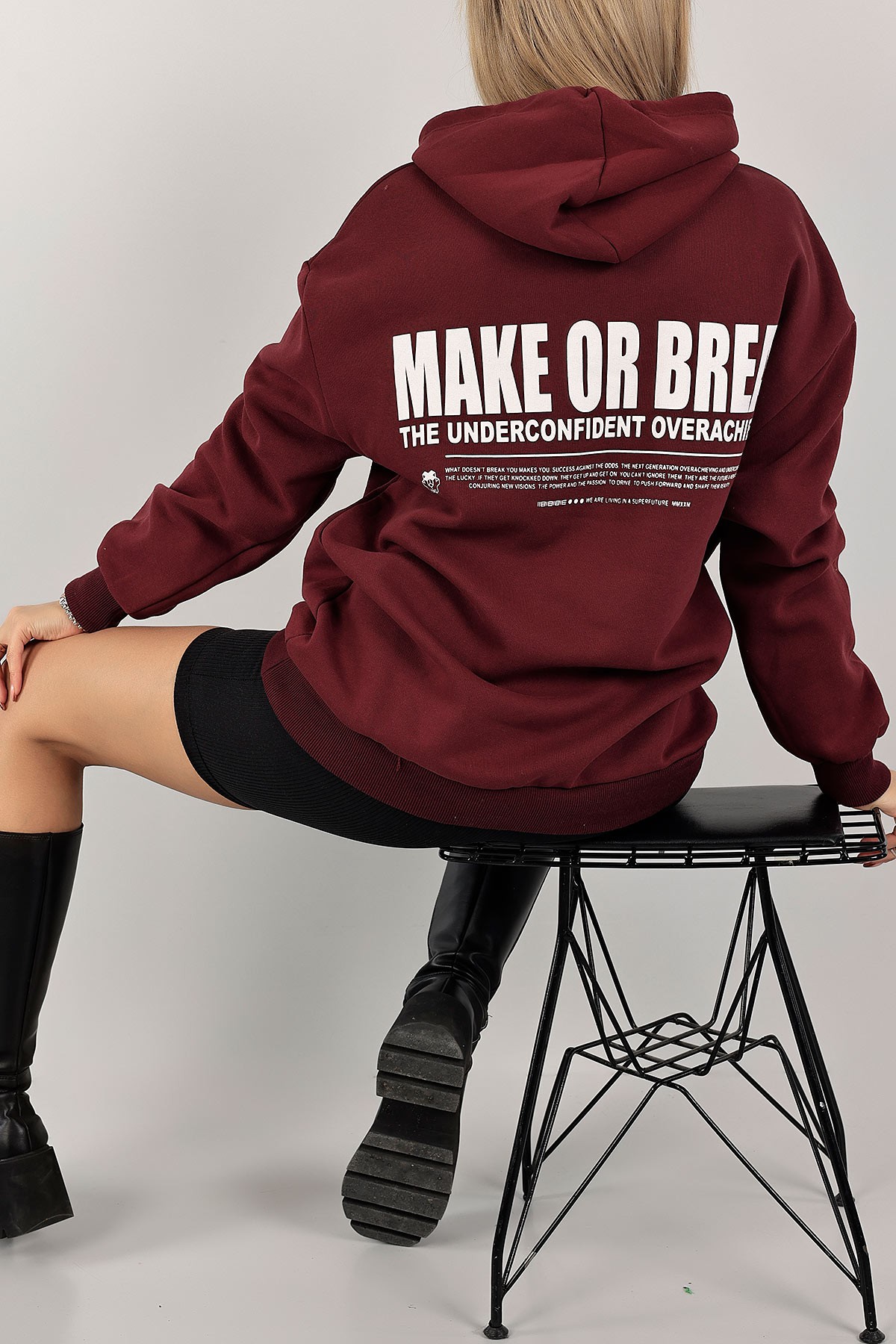 Bordo Baskılı İçi Şardonlu Bayan Sweat 143415