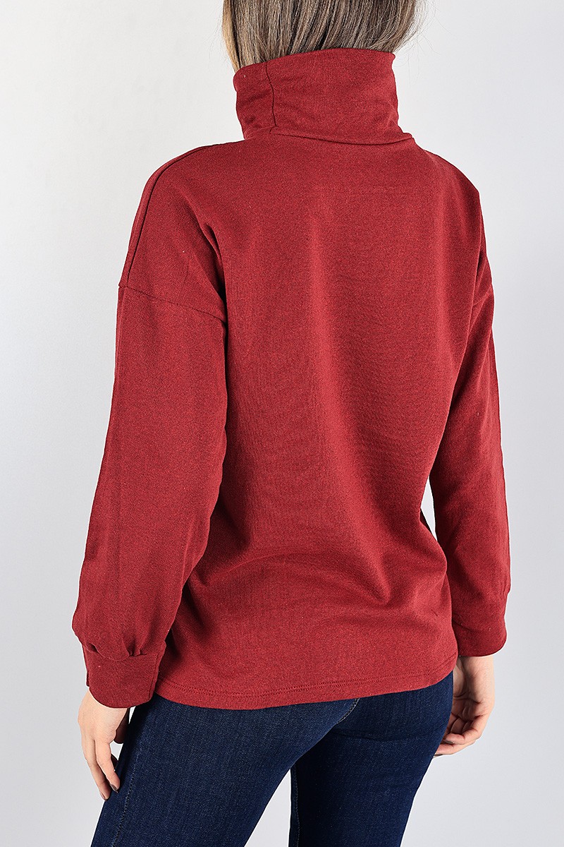 Bordo Baskılı İçi Şardonlu Bayan Sweat 88346
