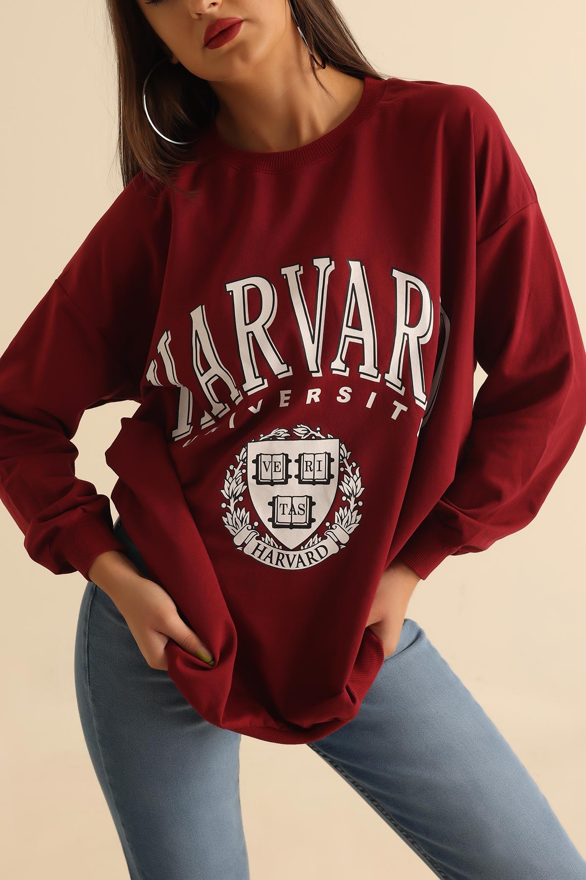 Bordo Baskılı İki İp Sweat Tunik 202323