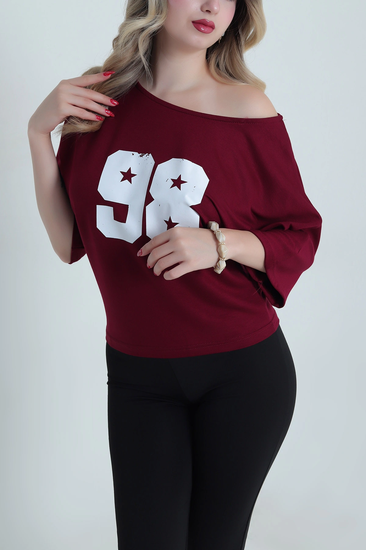 Bordo Baskılı Kristal Kadın Bluz 482067