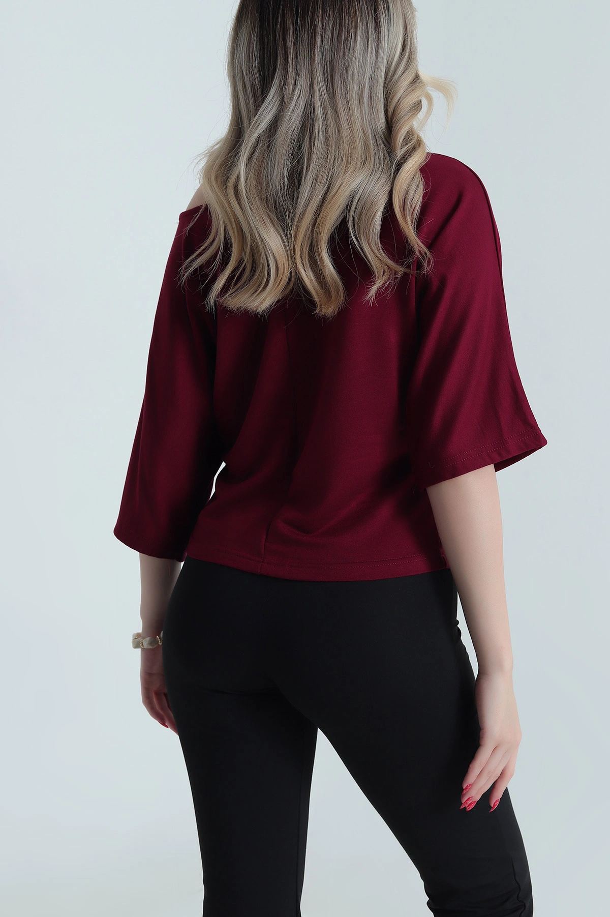 Bordo Baskılı Kristal Kadın Bluz 482067