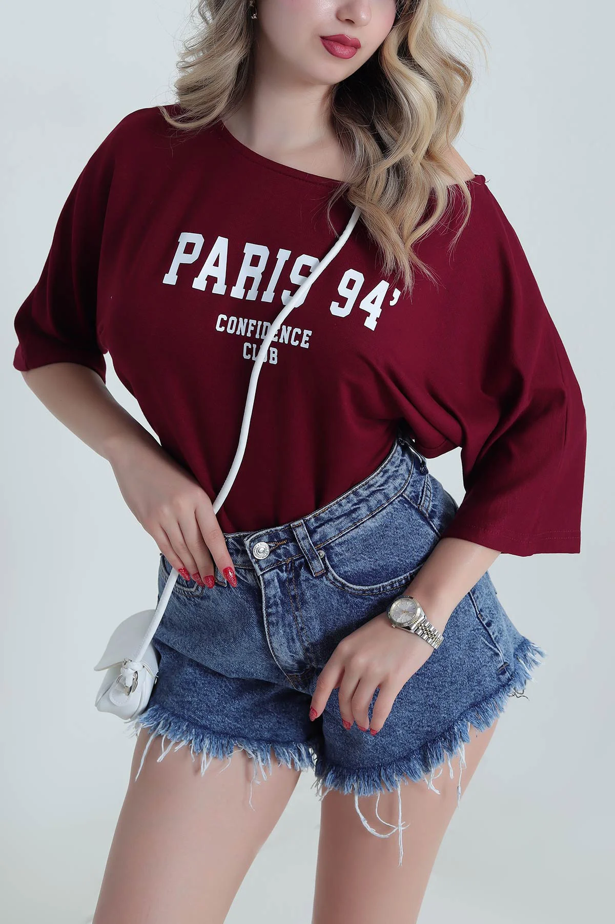 Bordo Baskılı Kristal Kadın Bluz 482088