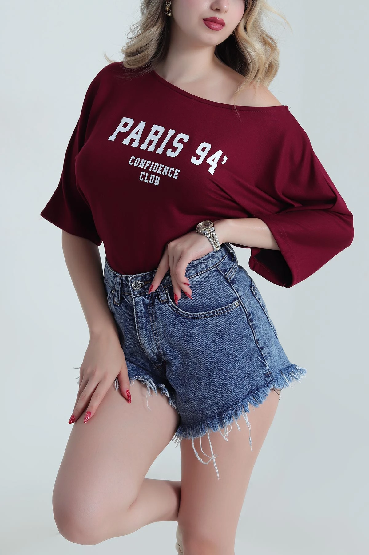 Bordo Baskılı Kristal Kadın Bluz 482088