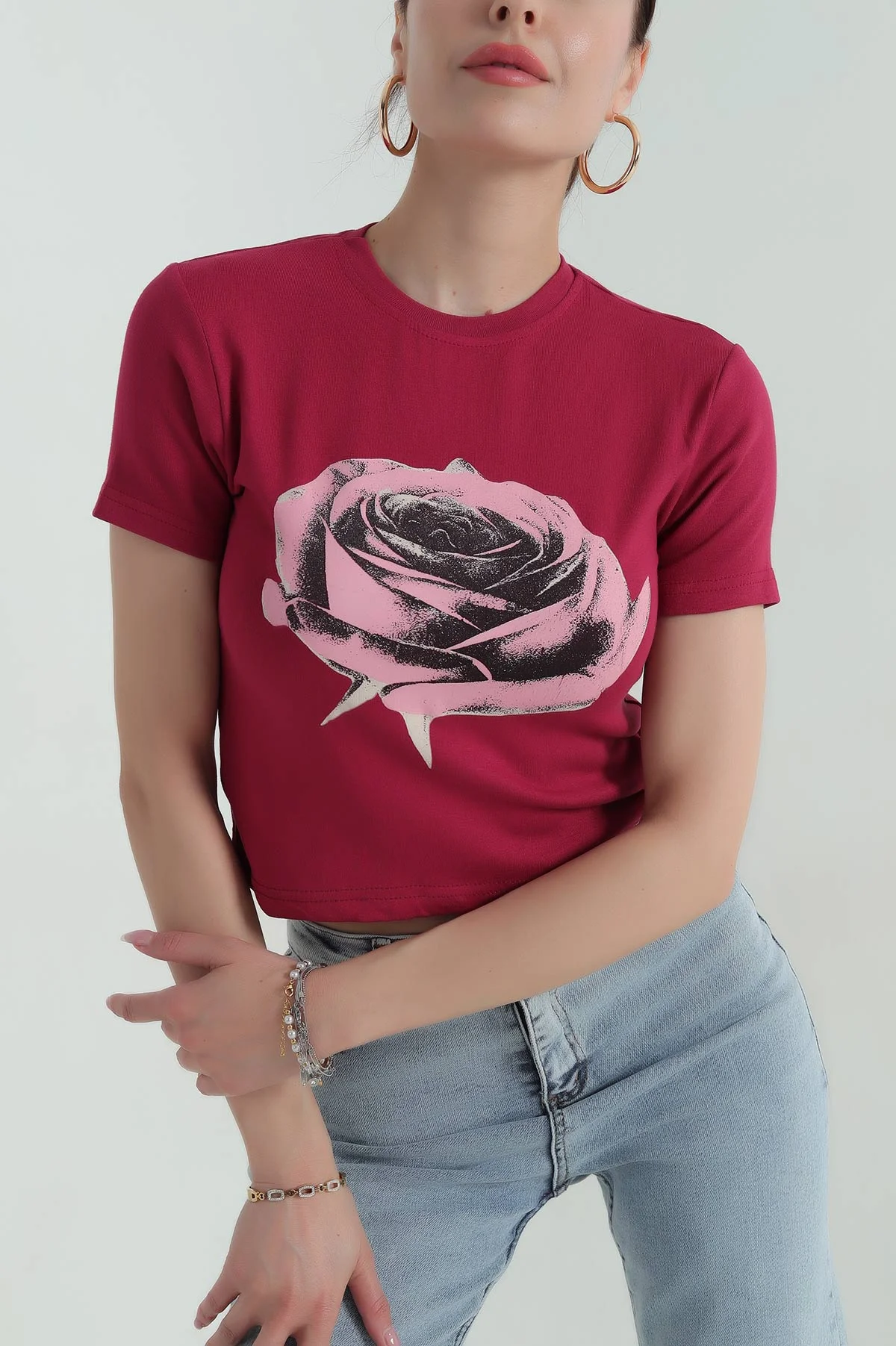 Bordo Baskılı Süprem Kadın Tişört 373140
