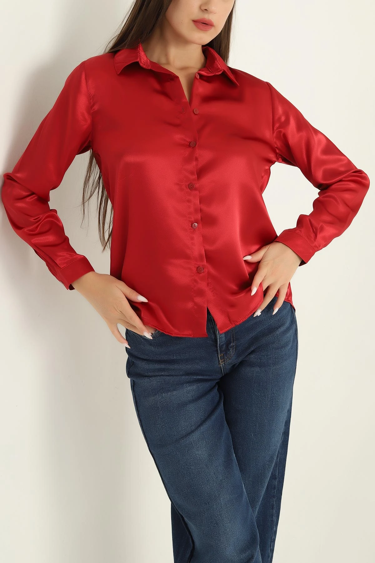 Bordo Bayan Saten Gömlek 286626