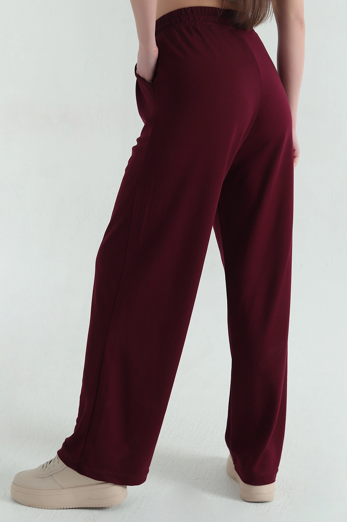 Bordo Bel Lastikli Cepli Modal Kadın Pantolon 357355