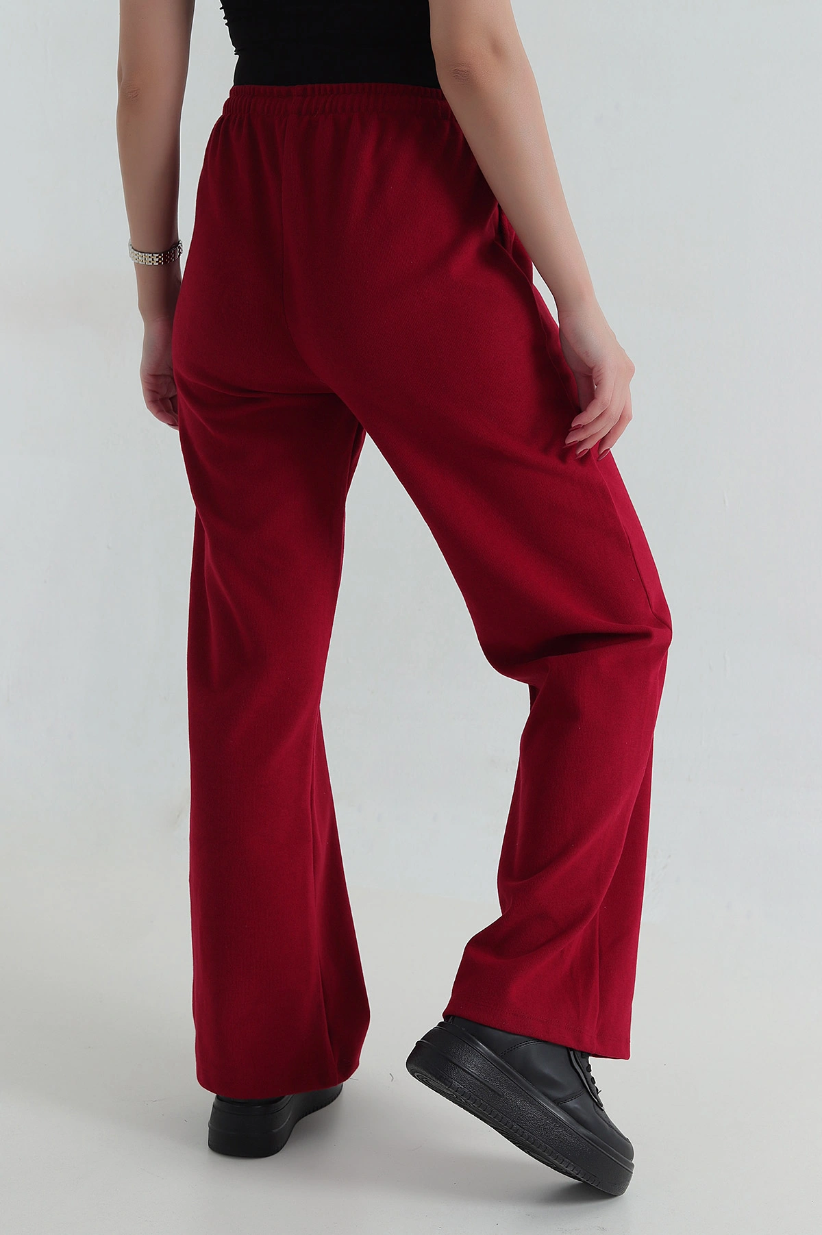 Bordo Bel Lastikli Cepli Selanik Kadın Pantolon 414358