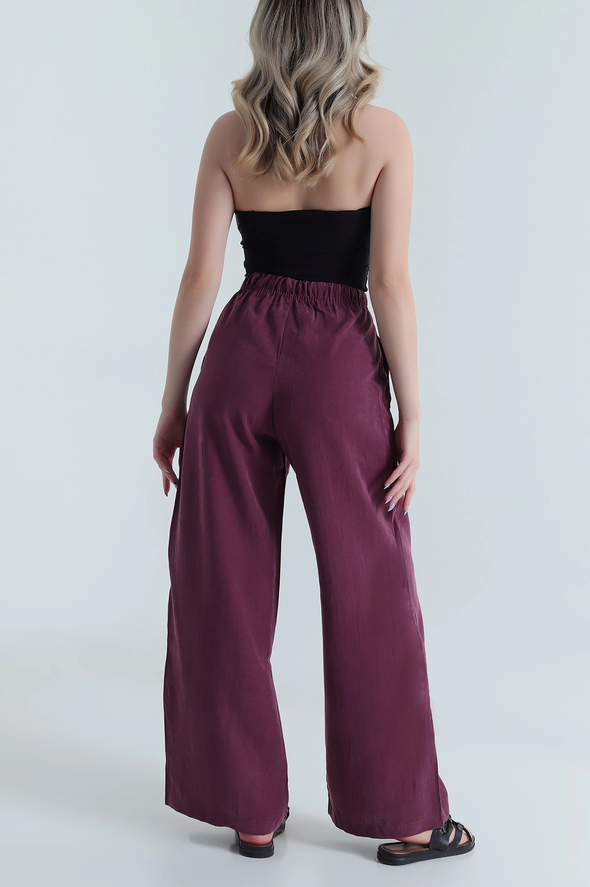 Bordo Bel Lastikli Cepli Tencel Kadın Pantolon 474855