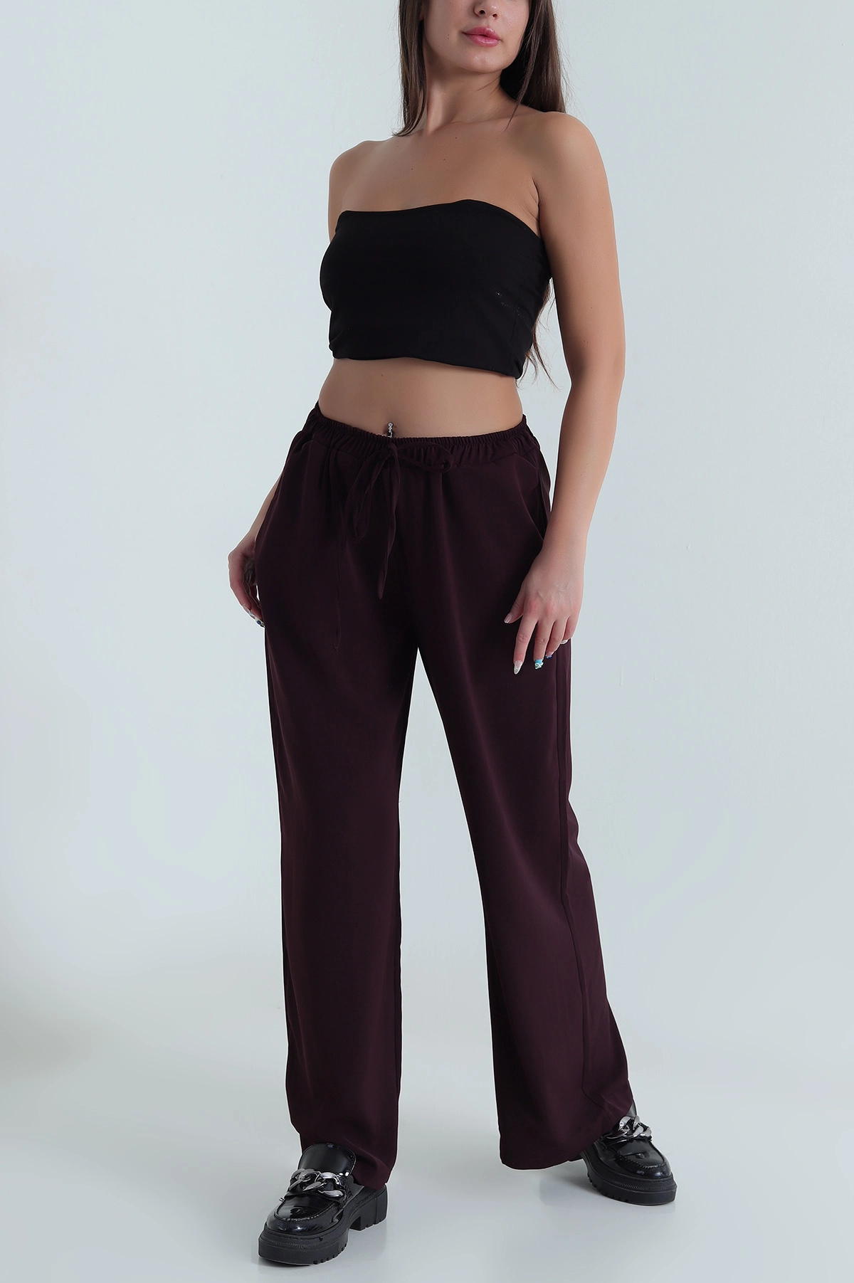 Bordo Bel Lastikli Linda Kadın Pantolon 484338
