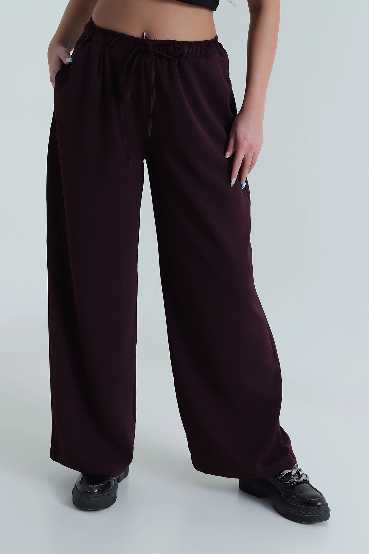 Bordo Bel Lastikli Linda Kadın Pantolon 484338