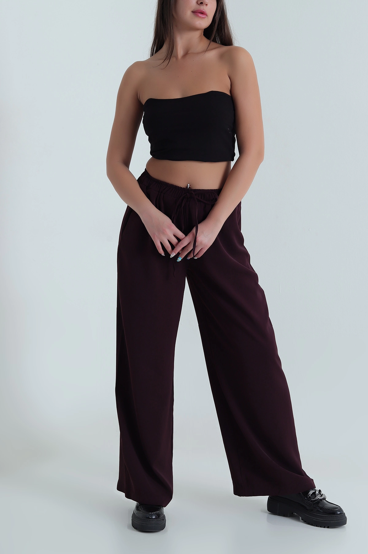 Bordo Bel Lastikli Linda Kadın Pantolon 484338
