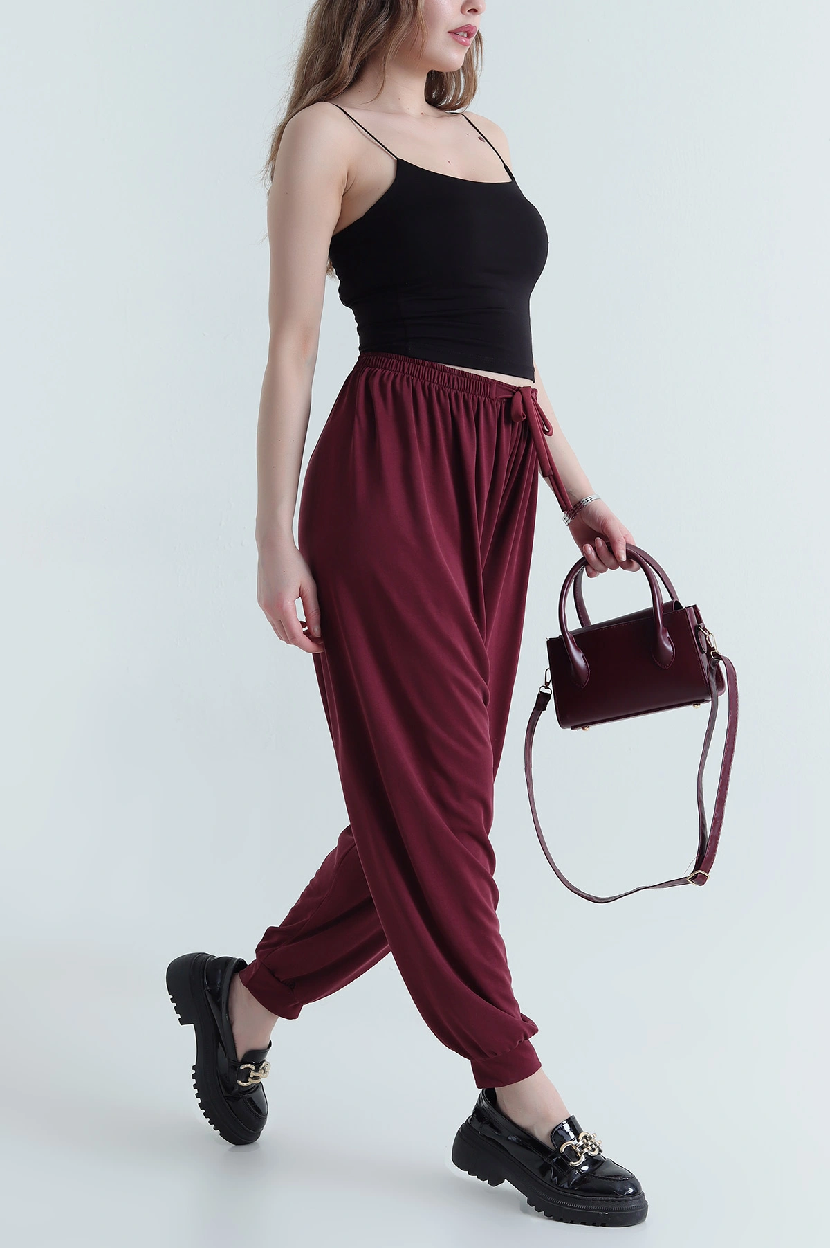 Bordo Bel Lastikli Modal Kadın Şalvar 438821