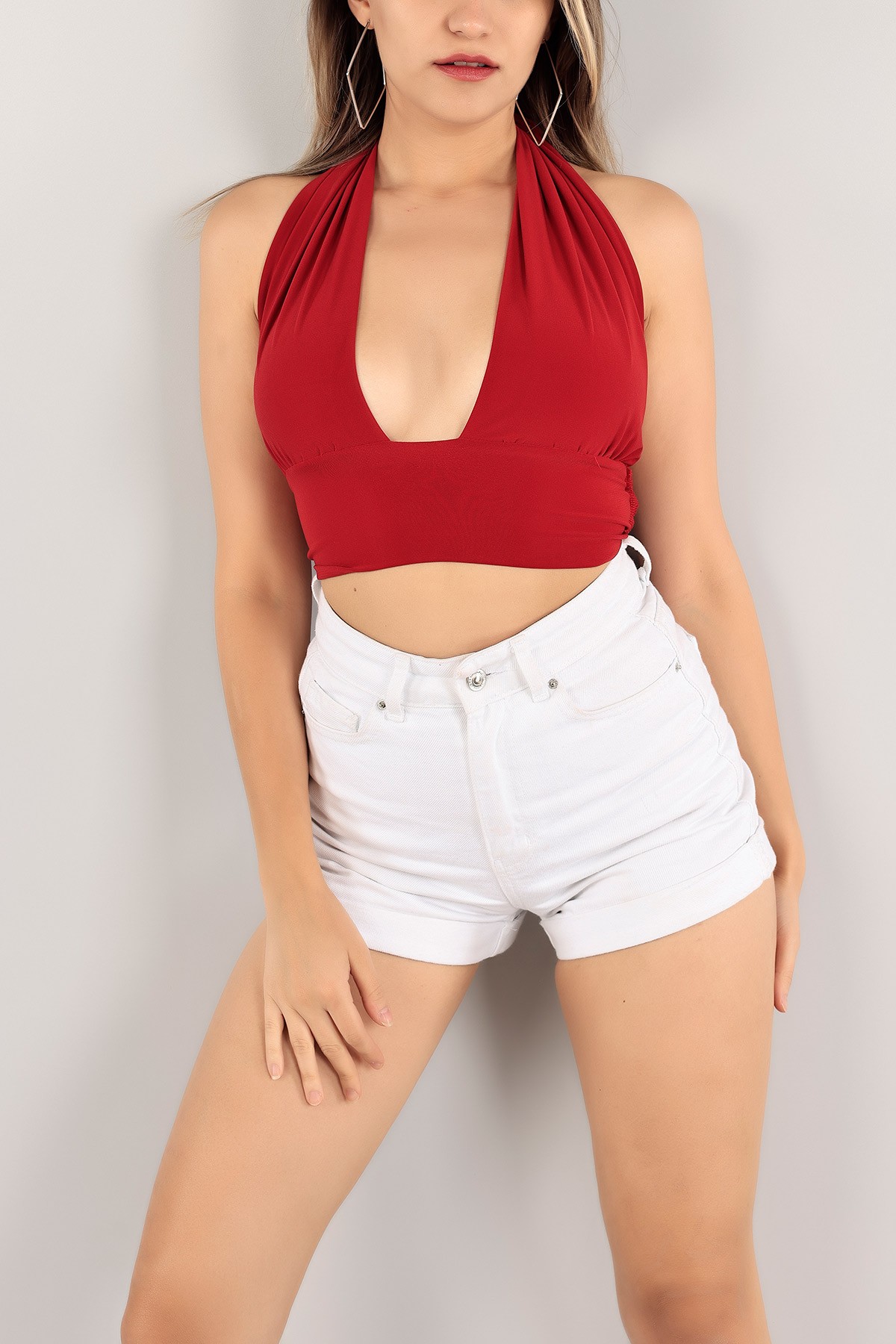 Bordo Bel ve Boyun Bağlamalı Sendy Bluz 117836