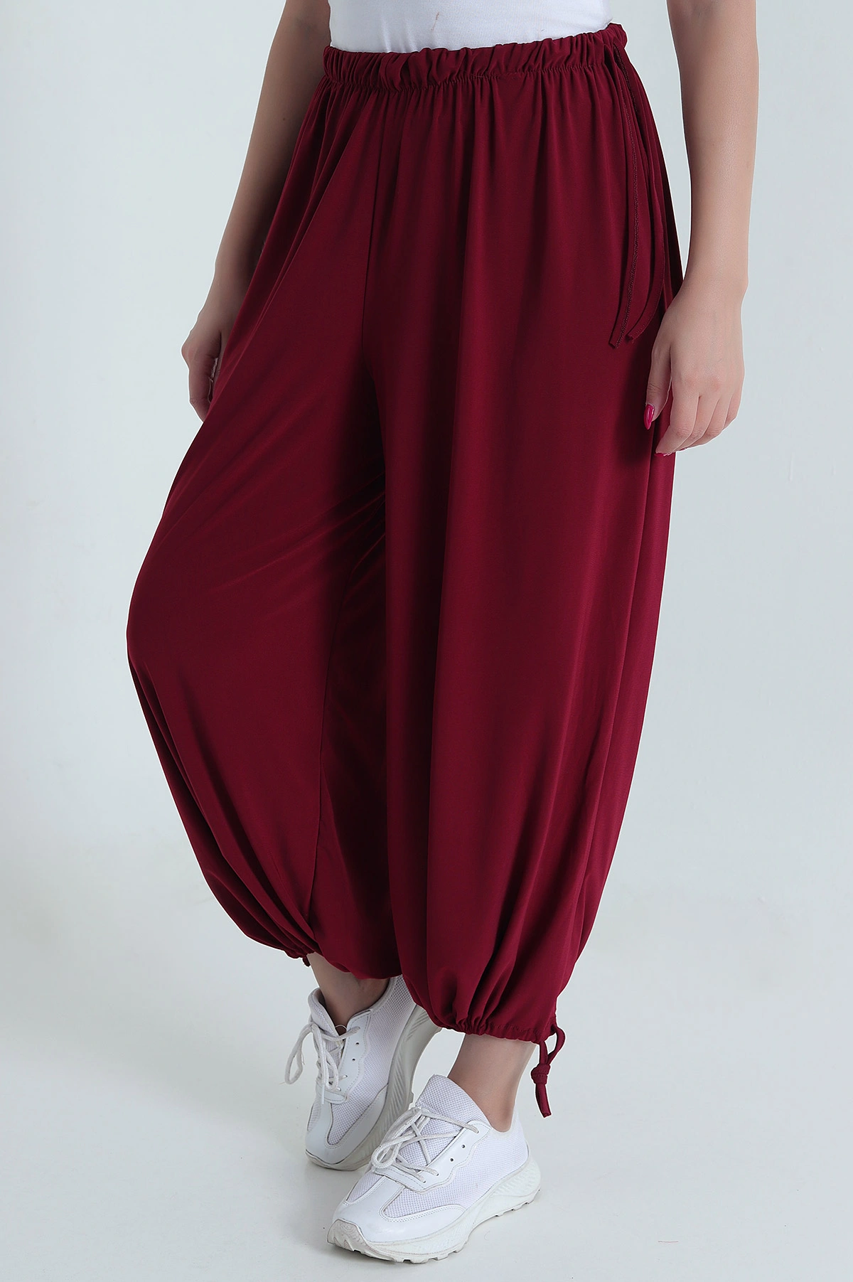 Bordo Bel ve Paça Lastikli Sandy Kadın Şalvar Pantolon 477603