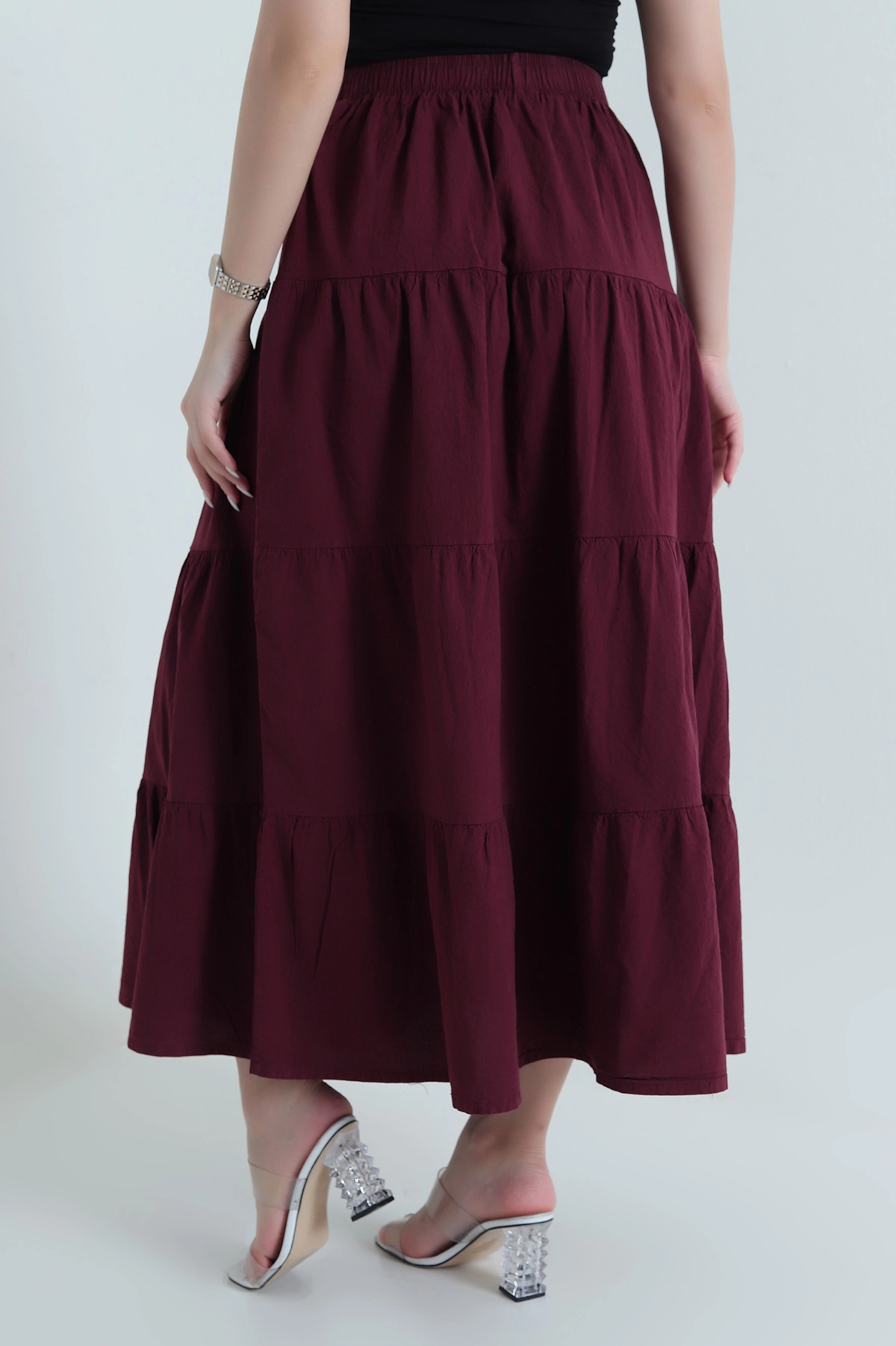 Bordo Beli Lastikli Ham Bez Kadın Etek 447152