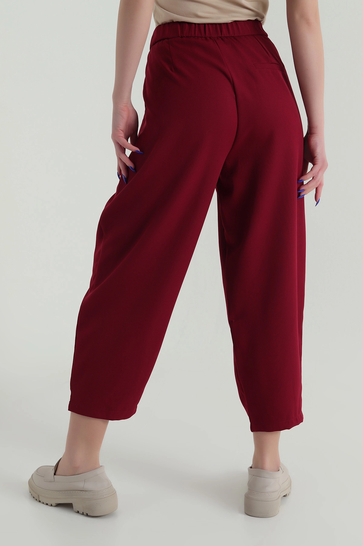 Bordo Beli Lastikli Kadın Havuç Pantolon 425783
