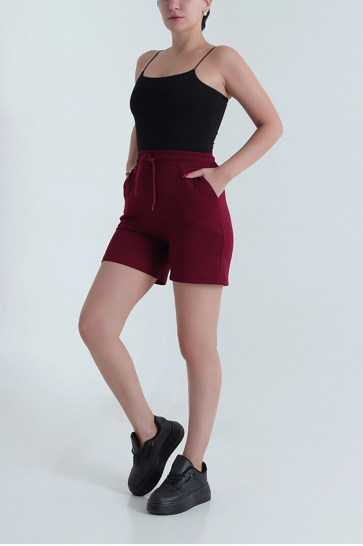 Bordo Beli Lastikli Oysho Kadın Şort 478551