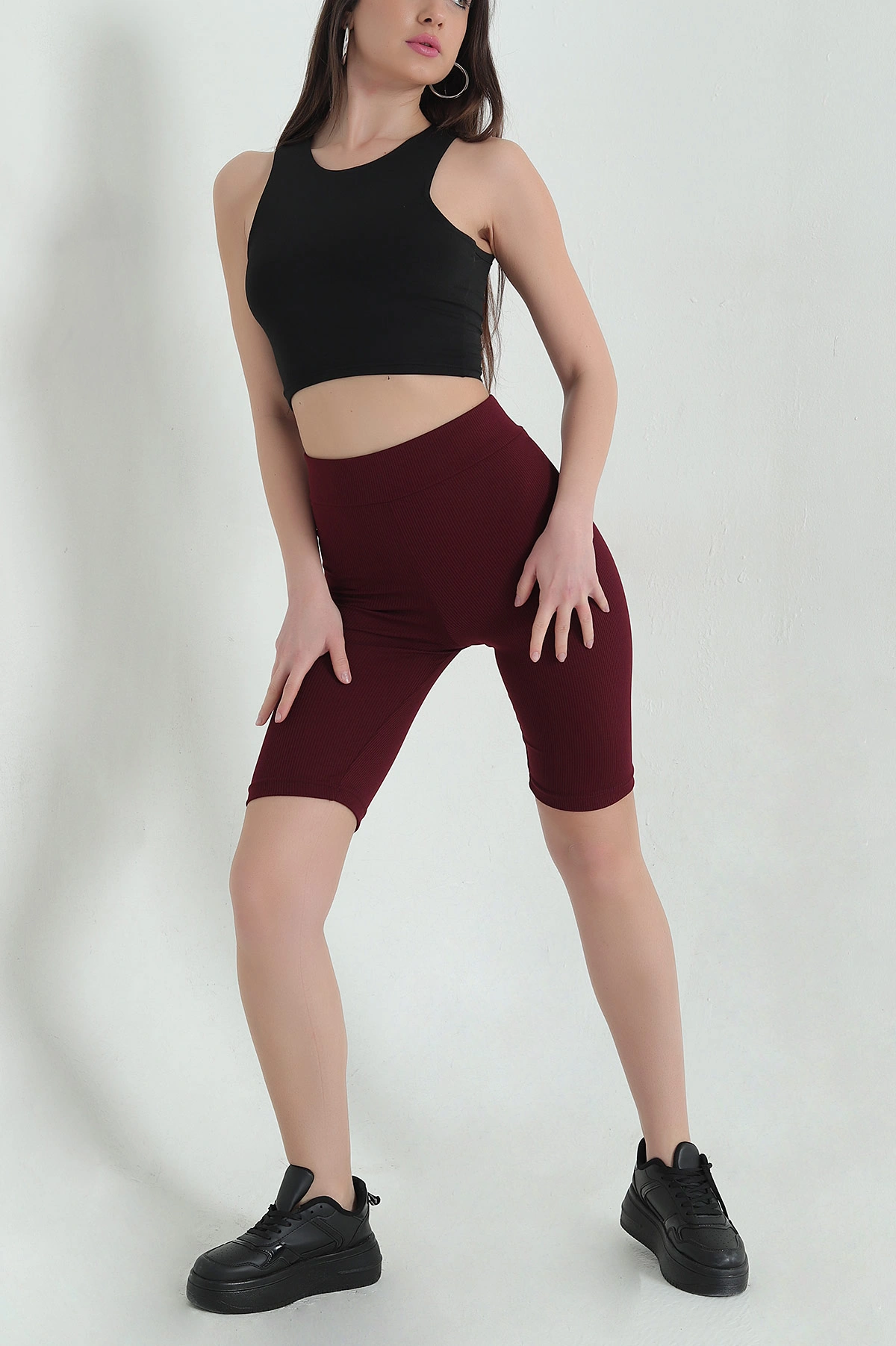 Bordo Beli Lastikli Şort Tayt 357398