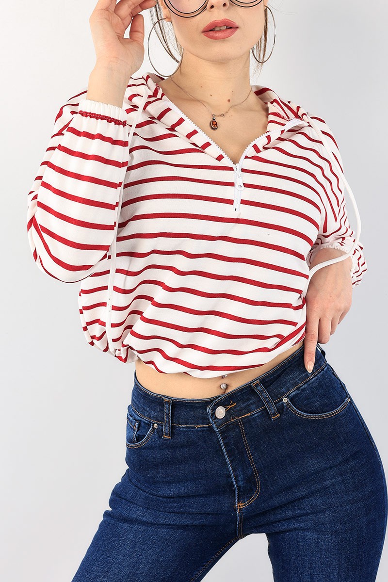 Bordo Beli Sıkmalı Bayan Sweat 90473