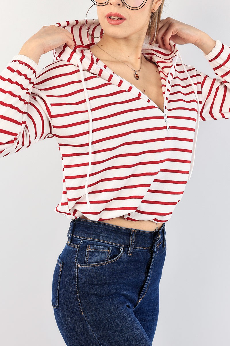 Bordo Beli Sıkmalı Bayan Sweat 90473