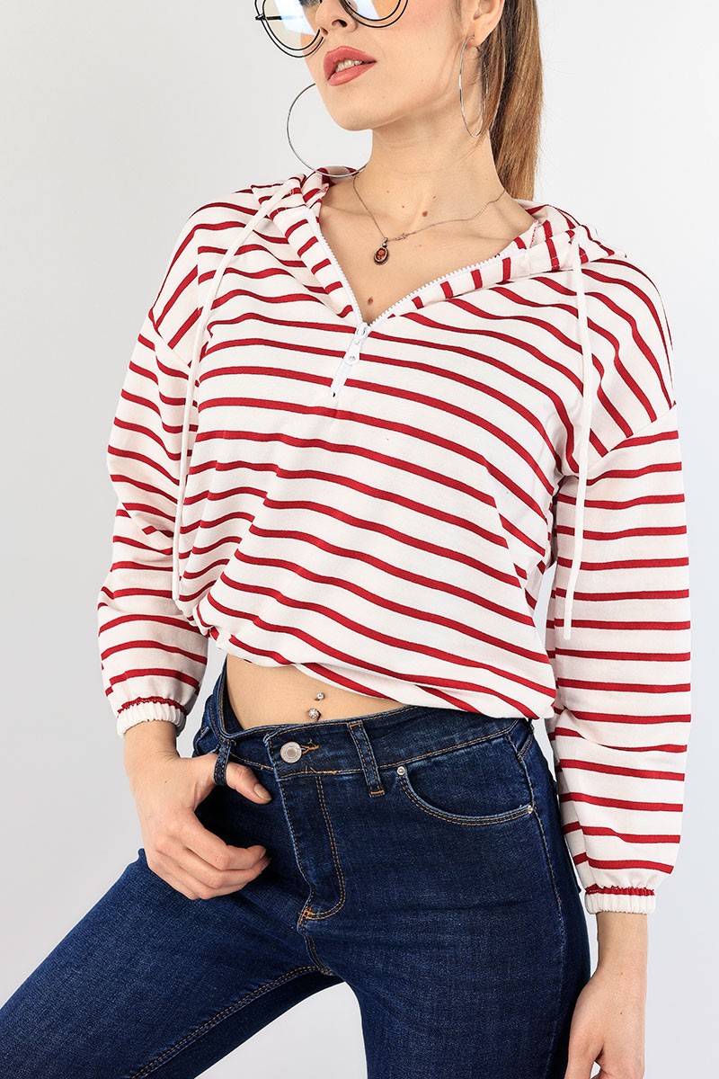 Bordo Beli Sıkmalı Bayan Sweat 90473