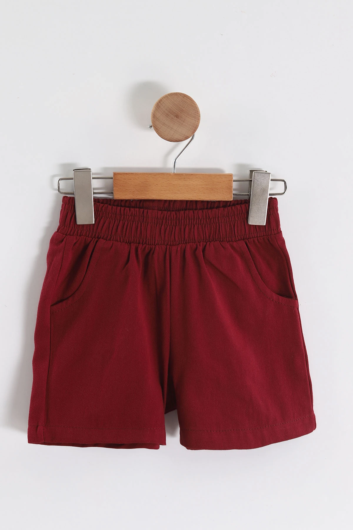 Bordo Beyaz (2-6  Yaş) Taşlı Fiyonk Baskılı Tişörtlü ve Gabardin Şortlu Kız Çocuk Yazlık Takım 457563