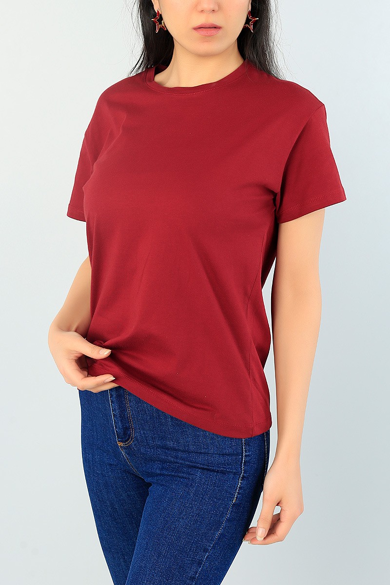 Bordo Bisiklet Yaka Bayan Tişört 65390
