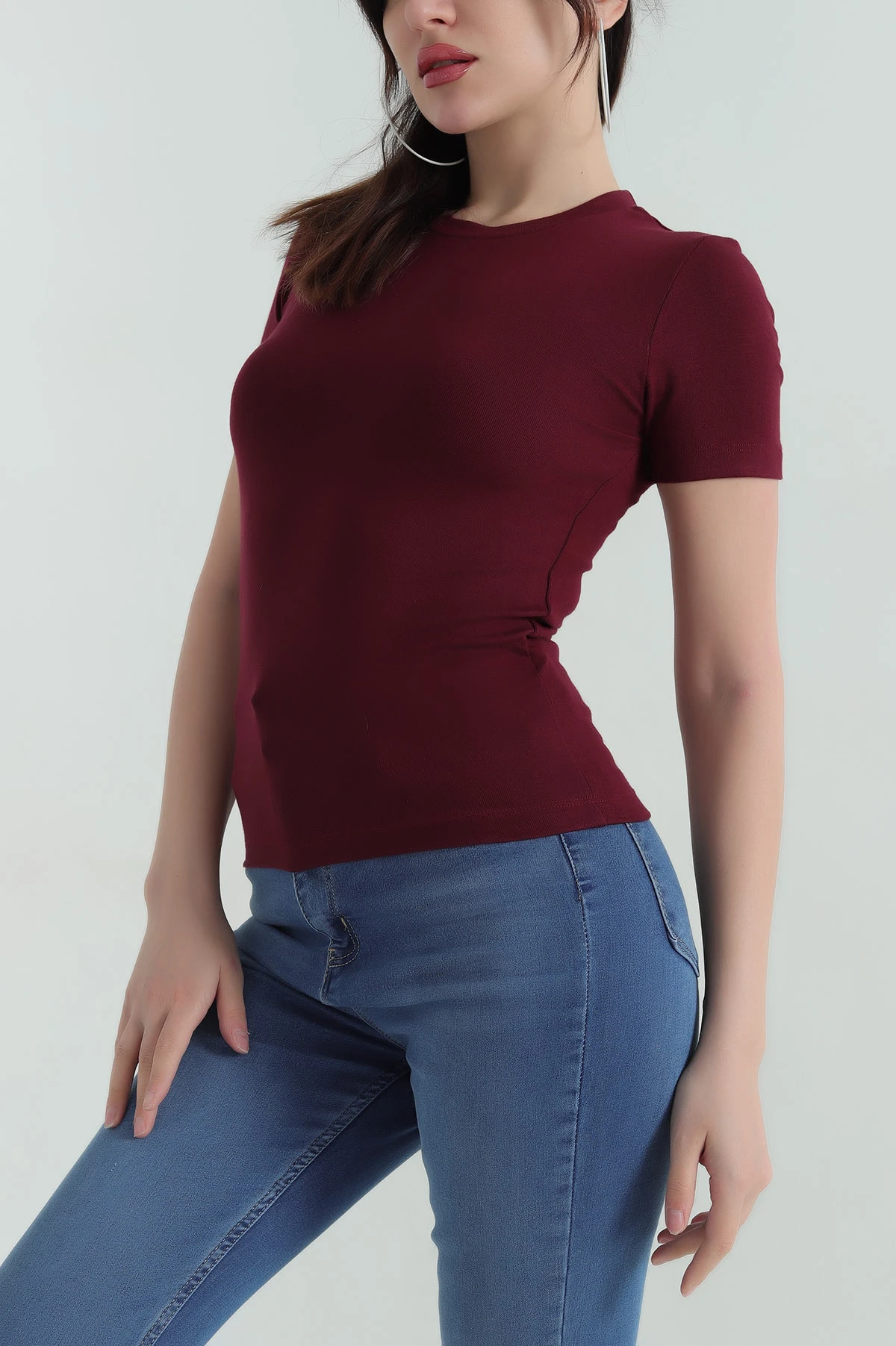 Bordo Bisiklet Yaka Çilek Kumaş Bluz 350531