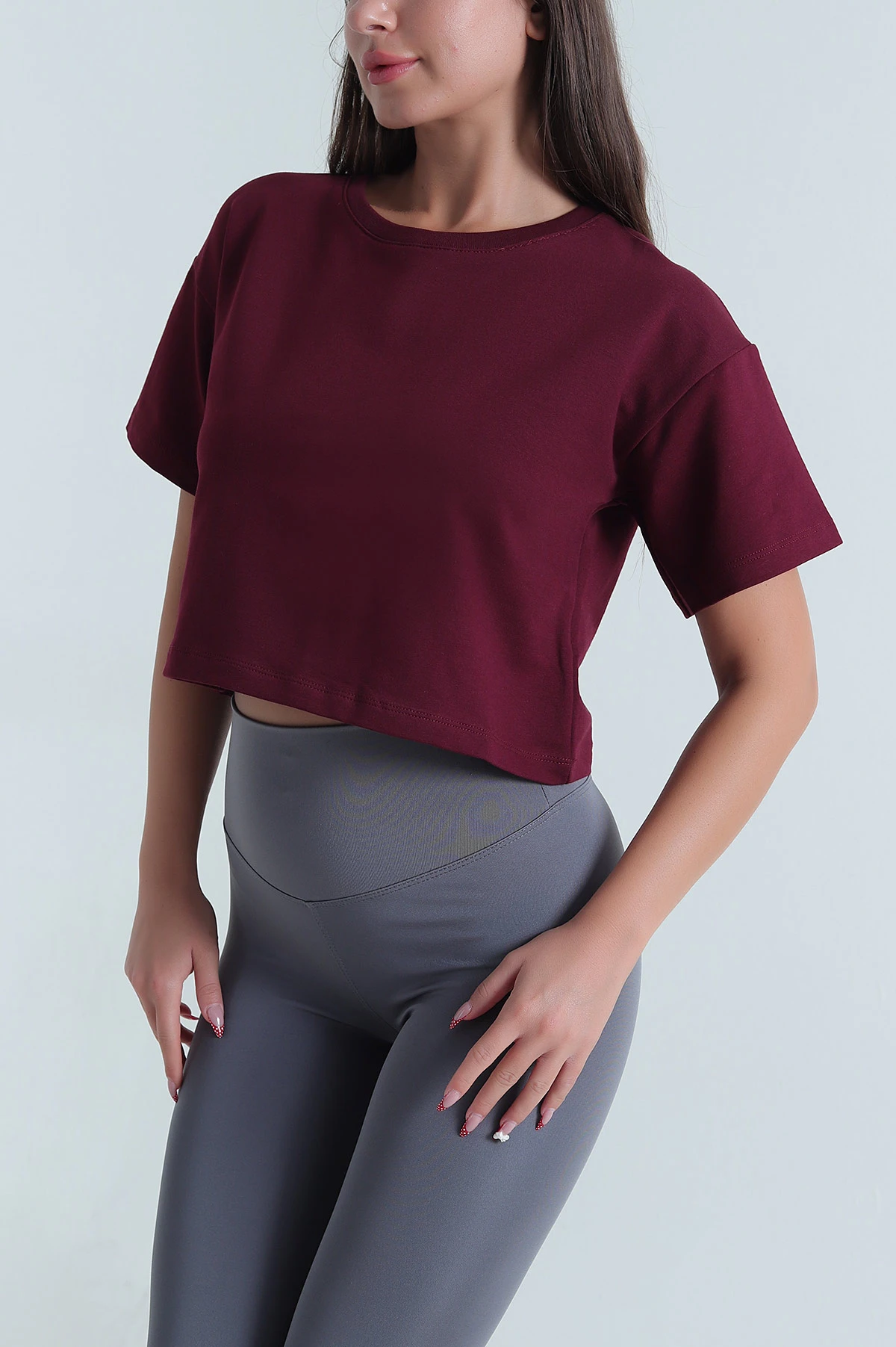 Bordo Bisiklet Yaka Kristal Kadın Crop 477583