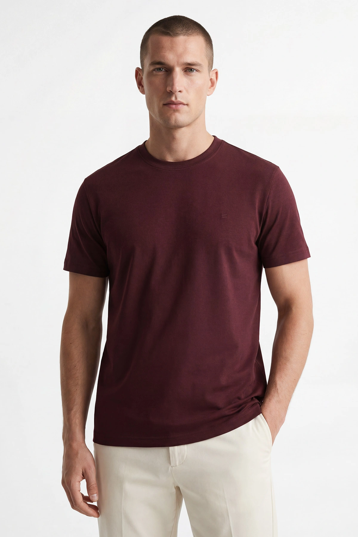 Bordo Bisiklet Yaka Likralı Erkek Tişört 433024