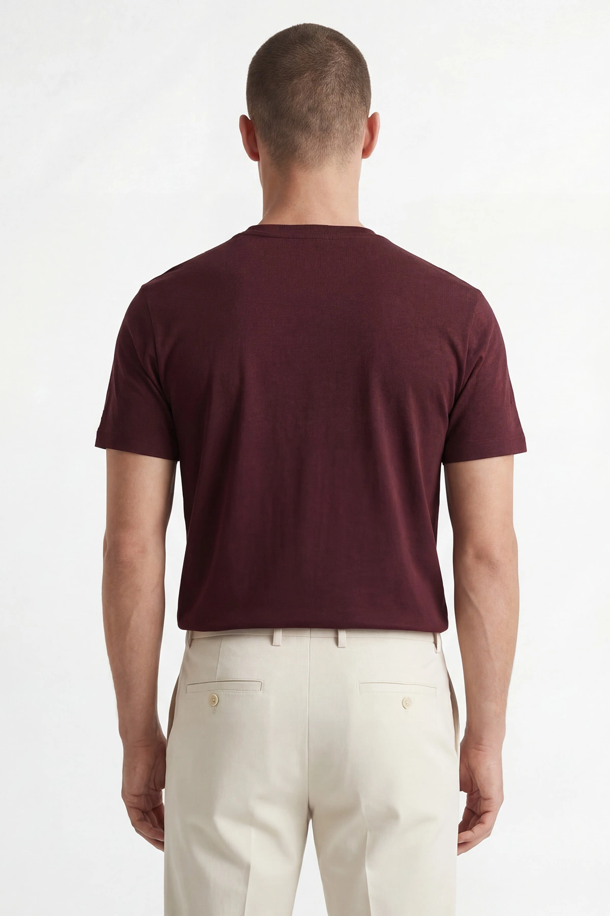 Bordo Bisiklet Yaka Likralı Erkek Tişört 433024