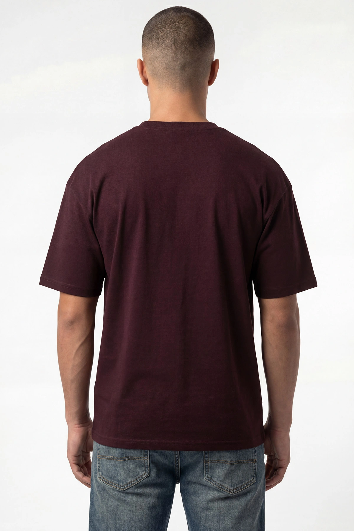 Bordo Oysho Kumaş Oversize Bisiklet Yaka Erkek Tişört 438959