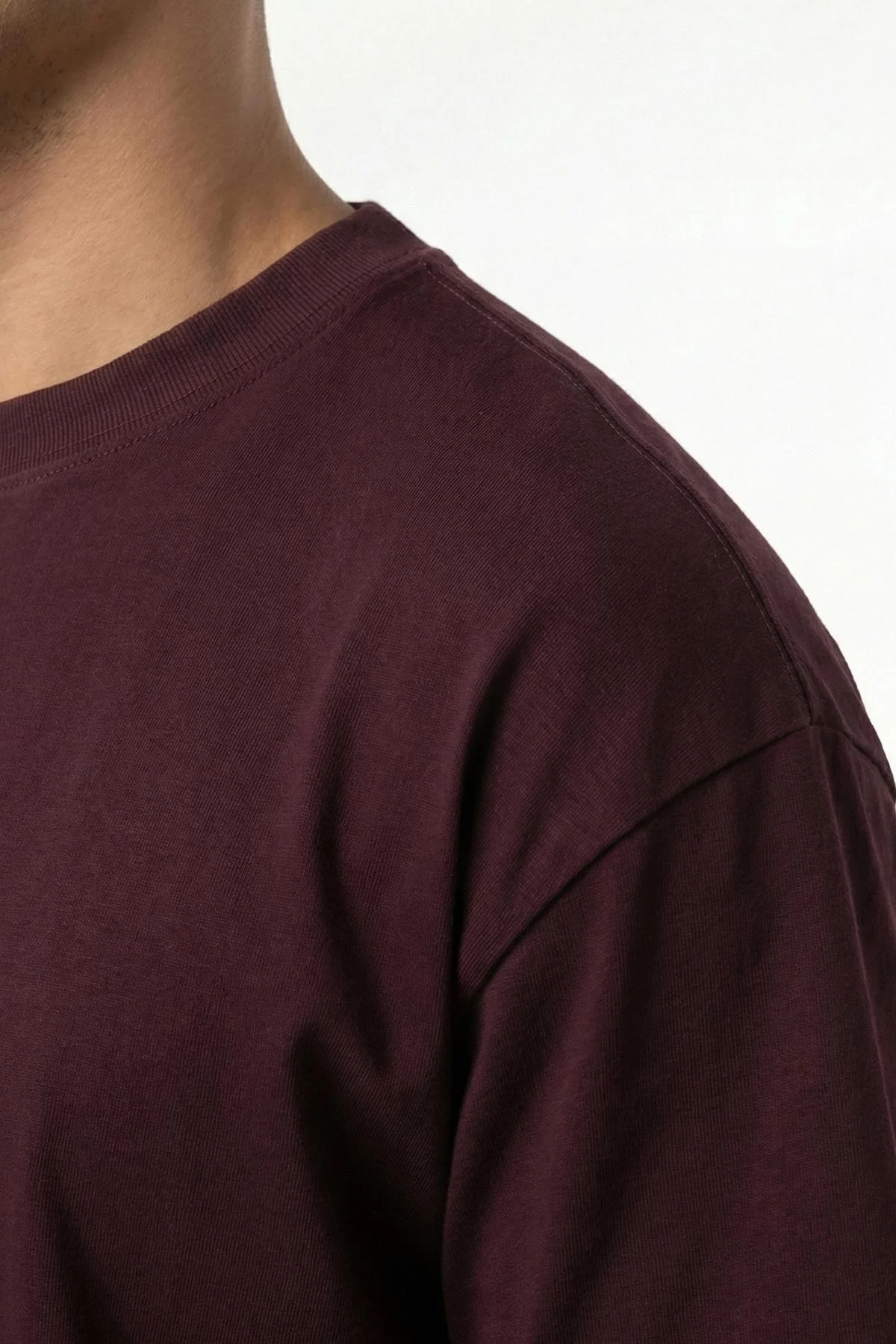 Bordo Oysho Kumaş Oversize Bisiklet Yaka Erkek Tişört 438959