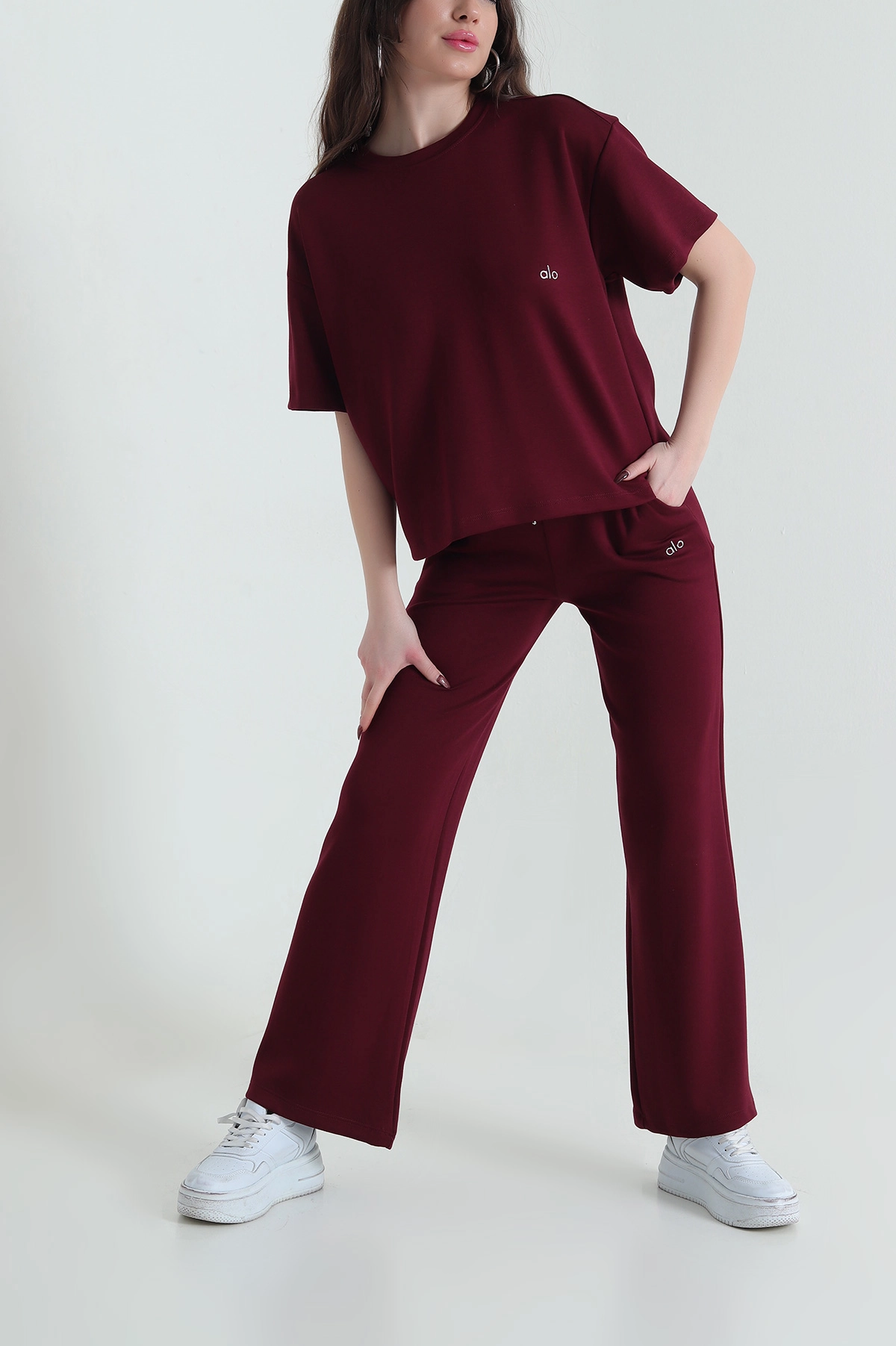 Bordo Bisiklet Yaka Oysho Kadın İkili Takım 435515