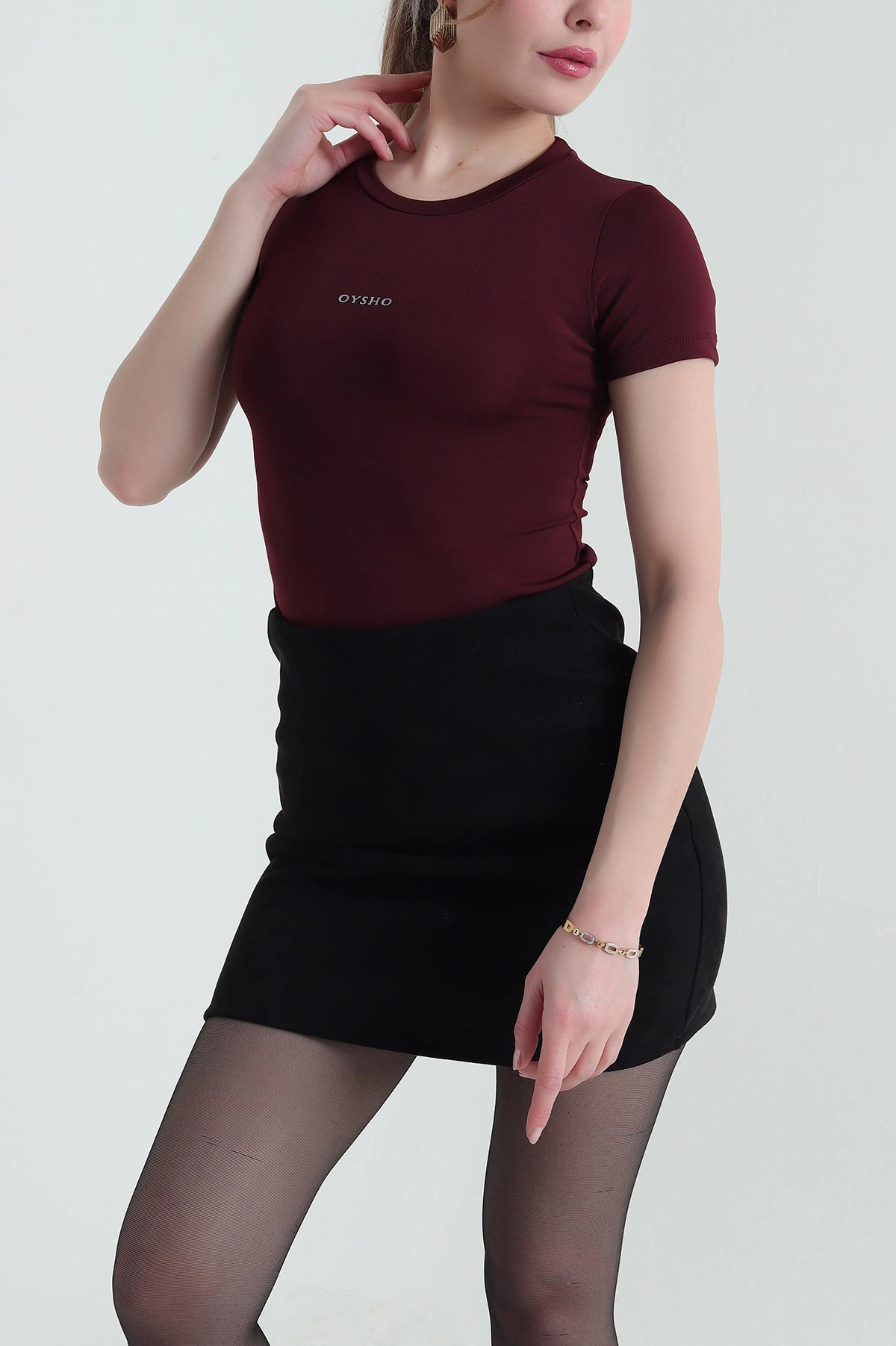 Bordo Bisiklet Yaka Scuba Kadın Zıbın Bluz 432421