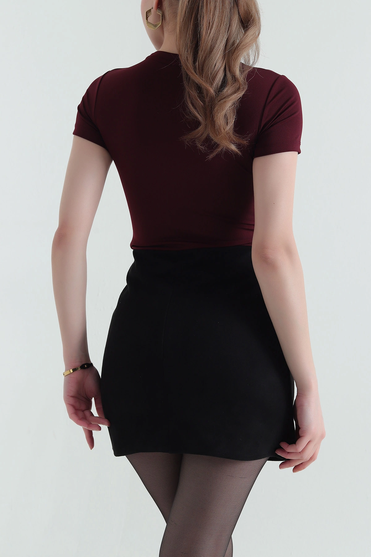 Bordo Bisiklet Yaka Scuba Kadın Zıbın Bluz 432421