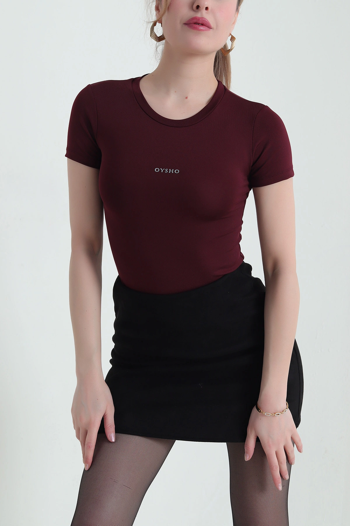 Bordo Bisiklet Yaka Scuba Kadın Zıbın Bluz 432421