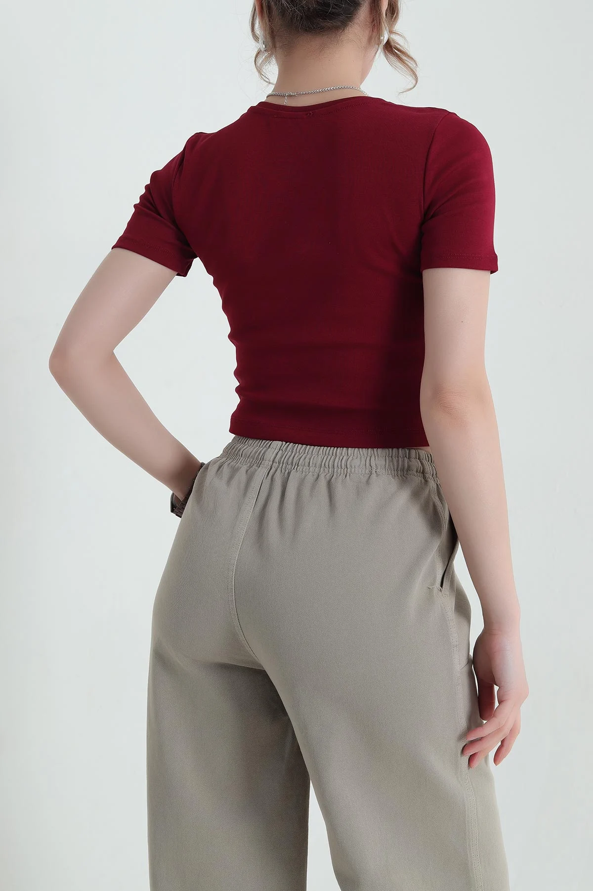 Bordo Bisiklet Yaka Süprem Kadın Tişört 435257