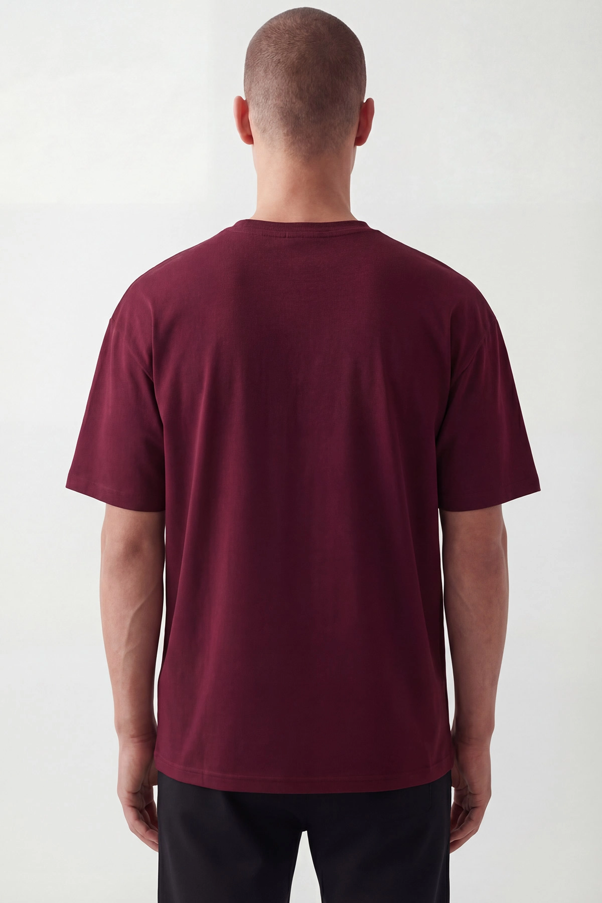Bordo Bisiklet Yaka Yazı Detaylı Erkek Tişört 438830