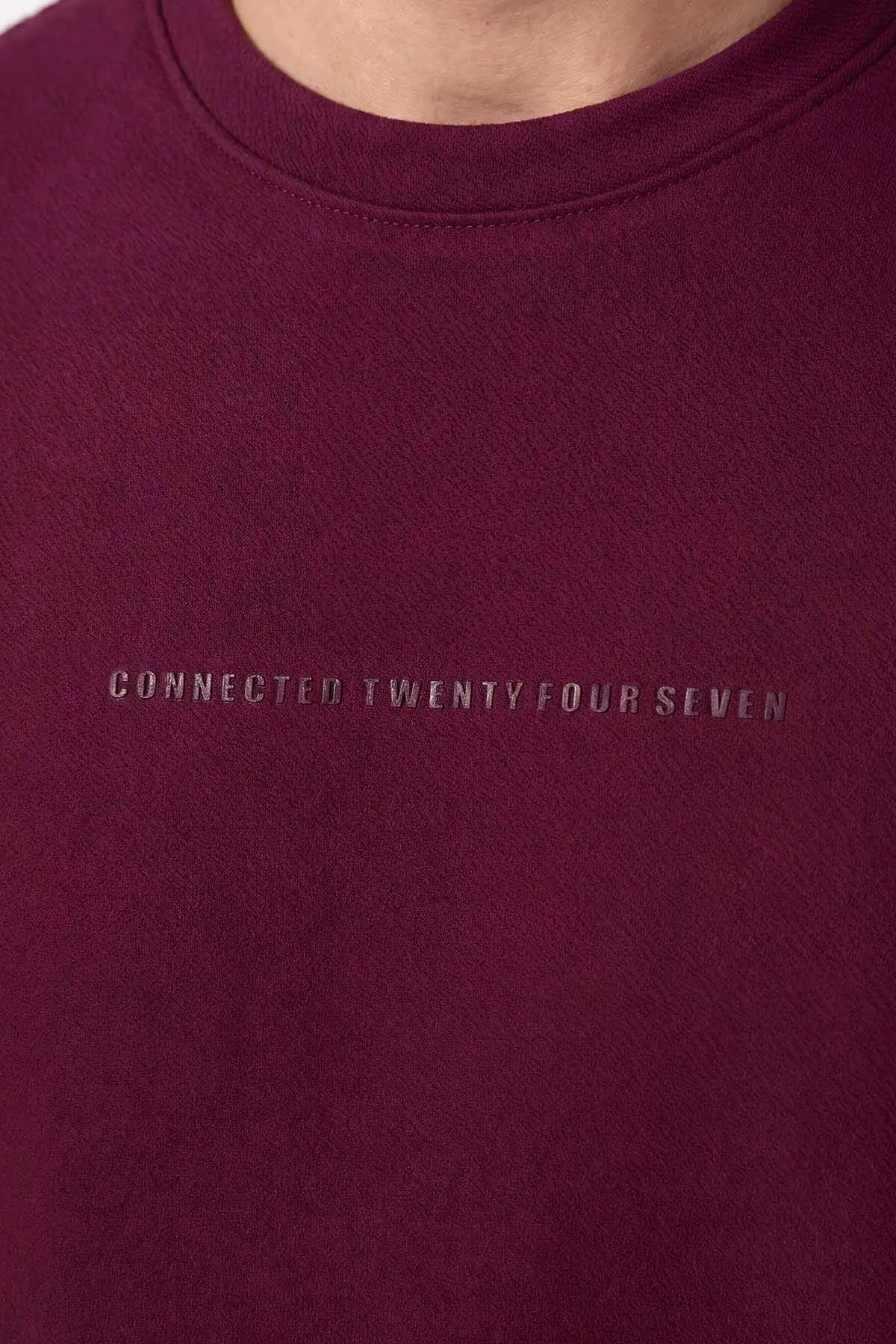 Bordo Bisiklet Yaka Yazı Detaylı Erkek Tişört 462800