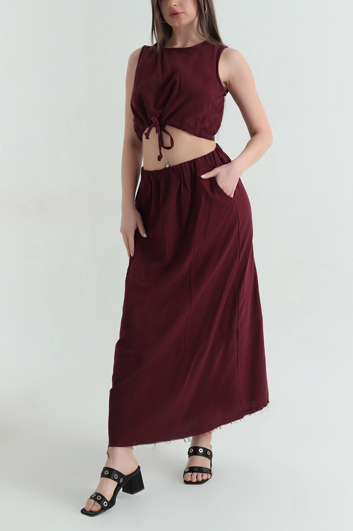 Bordo Bluz Etek Dimi Kadın İkili Takım 359684