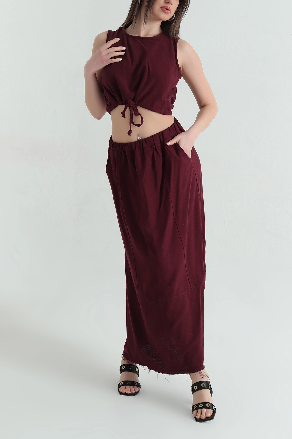 Bordo Bluz Etek Dimi Kadın İkili Takım 359684