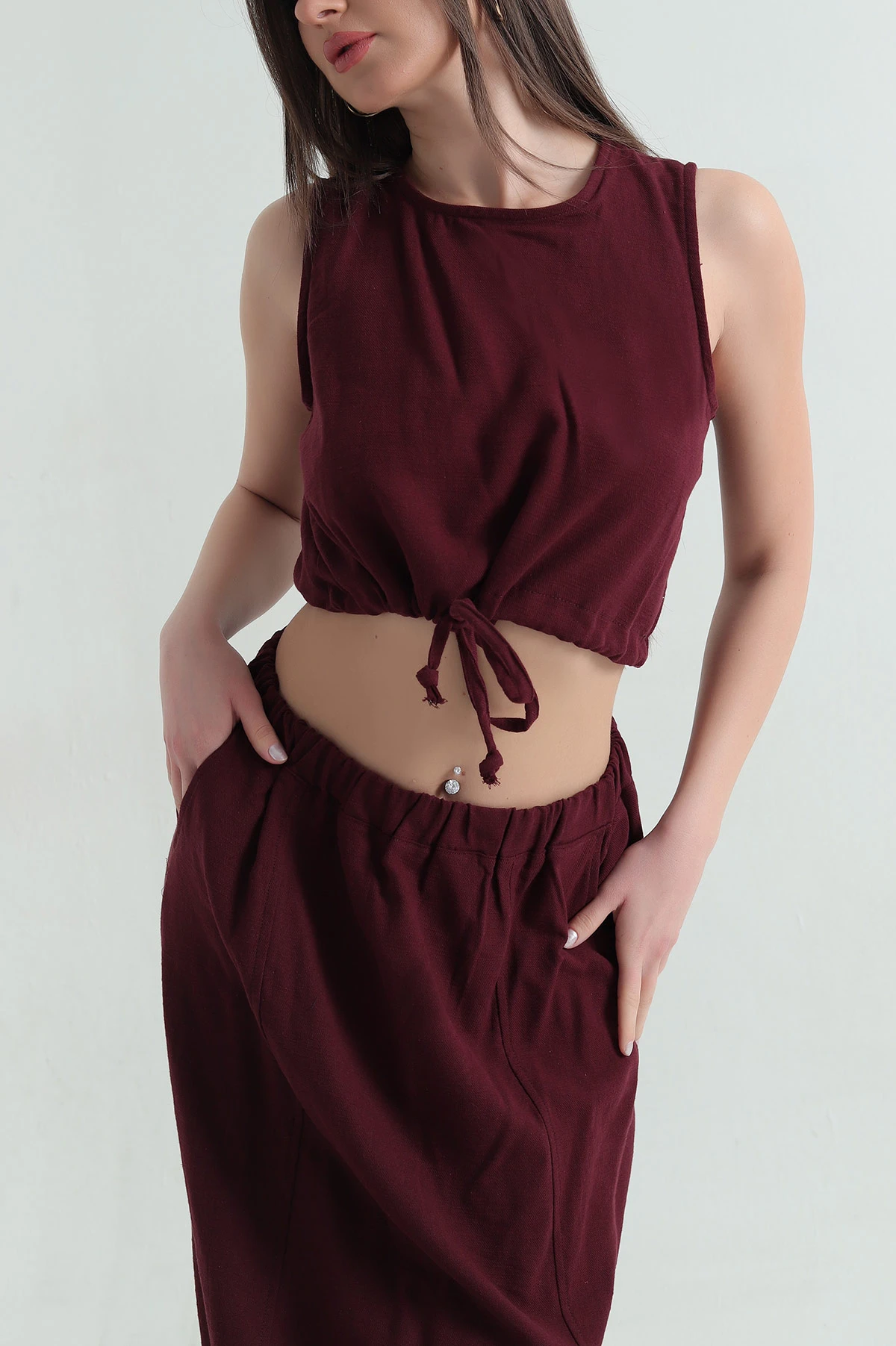 Bordo Bluz Etek Dimi Kadın İkili Takım 359684