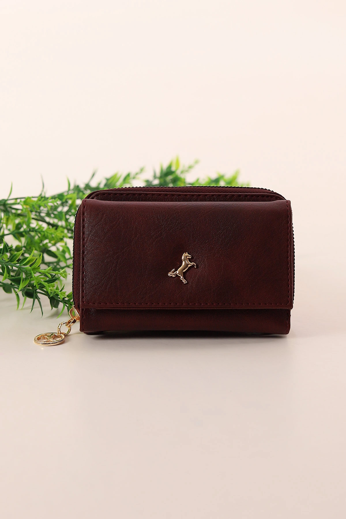Bordo Bol Kartlıklı Fermuarlı Cüzdan 410129