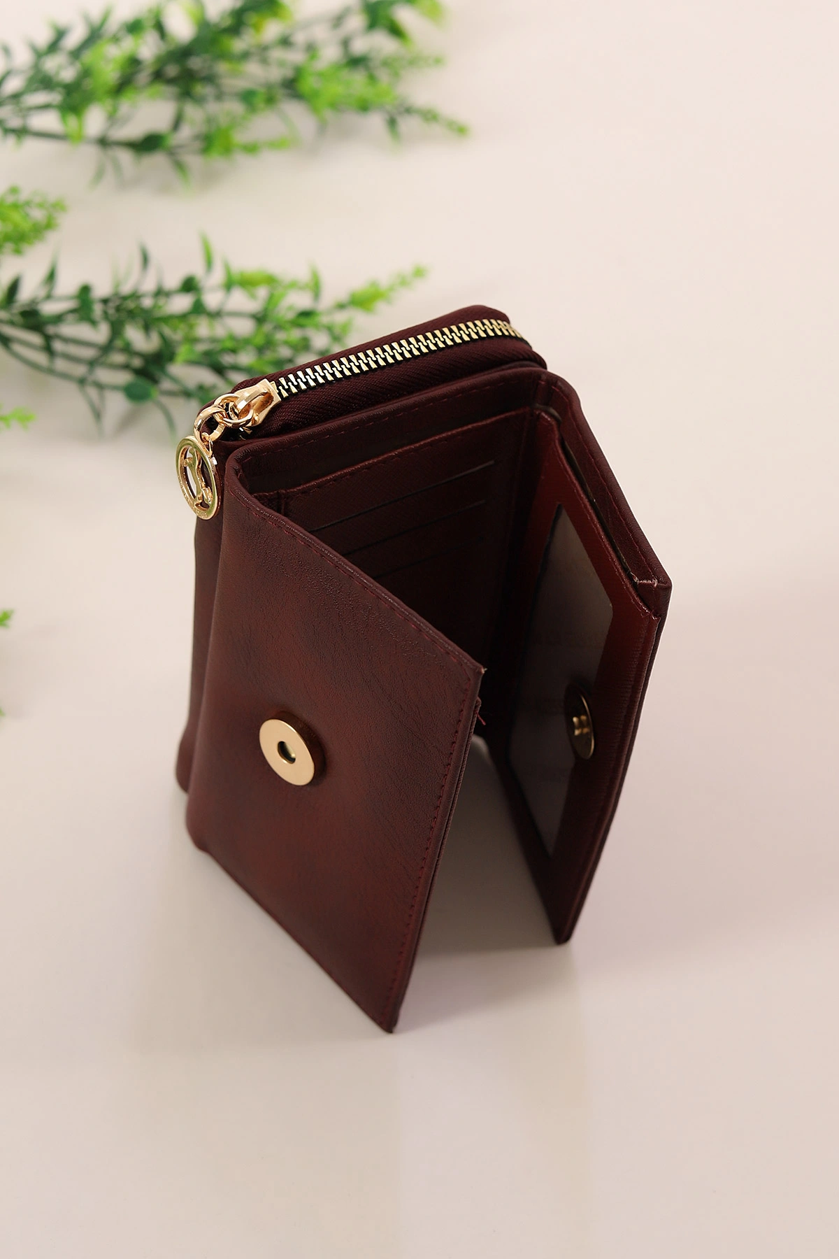 Bordo Bol Kartlıklı Fermuarlı Cüzdan 410129