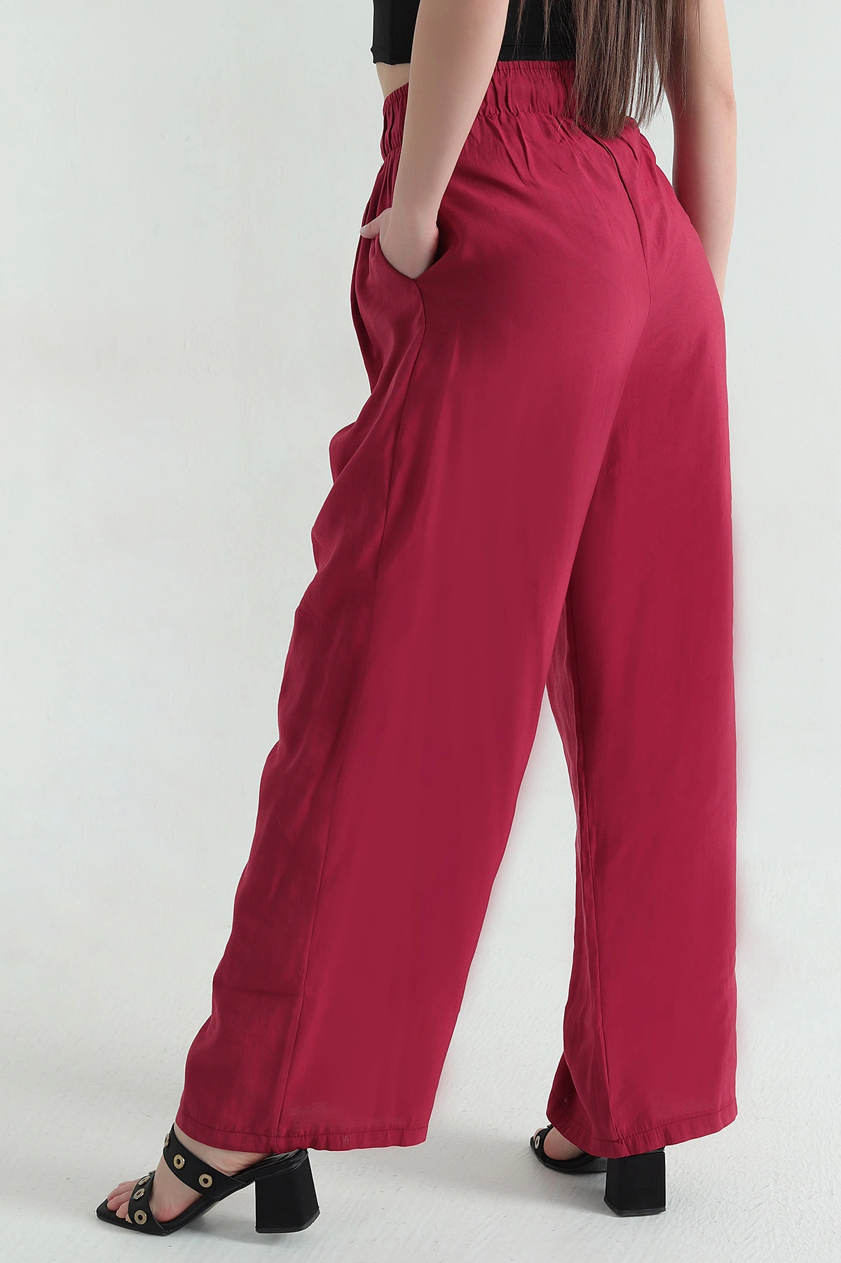 Bordo Bol Paça Bel Lastikli Modal Kadın Pantolon 360277