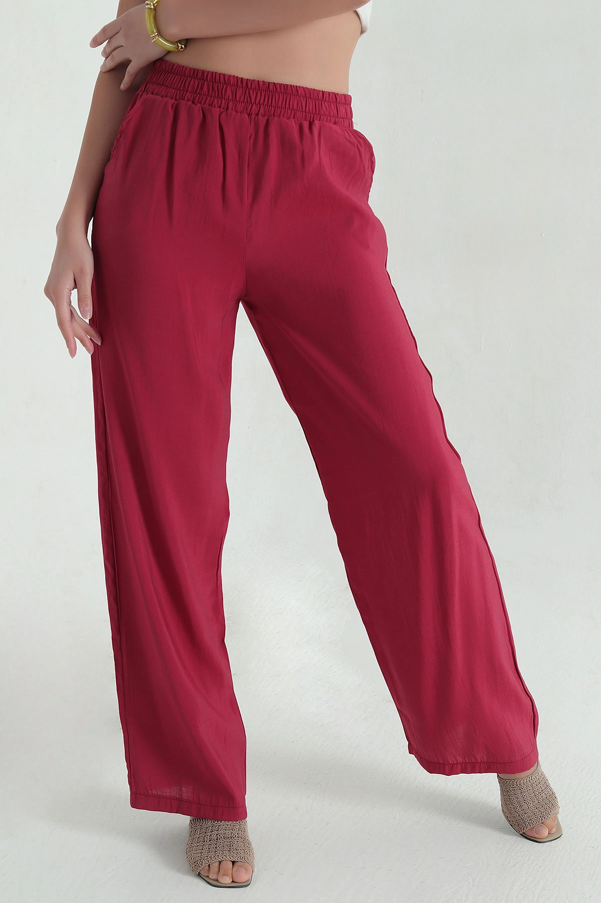 Bordo Bol Paça Tensel Kadın Pantolon 360791