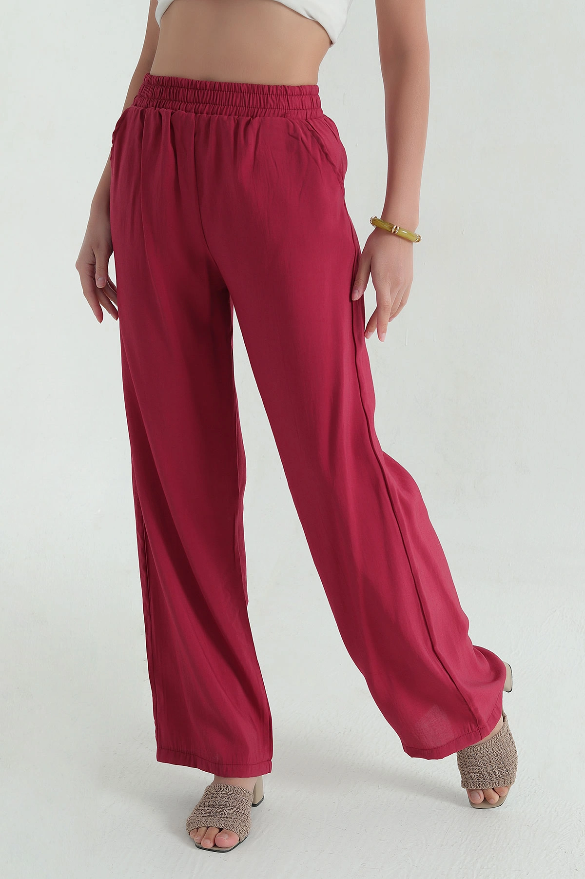 Bordo Bol Paça Tensel Kadın Pantolon 360791