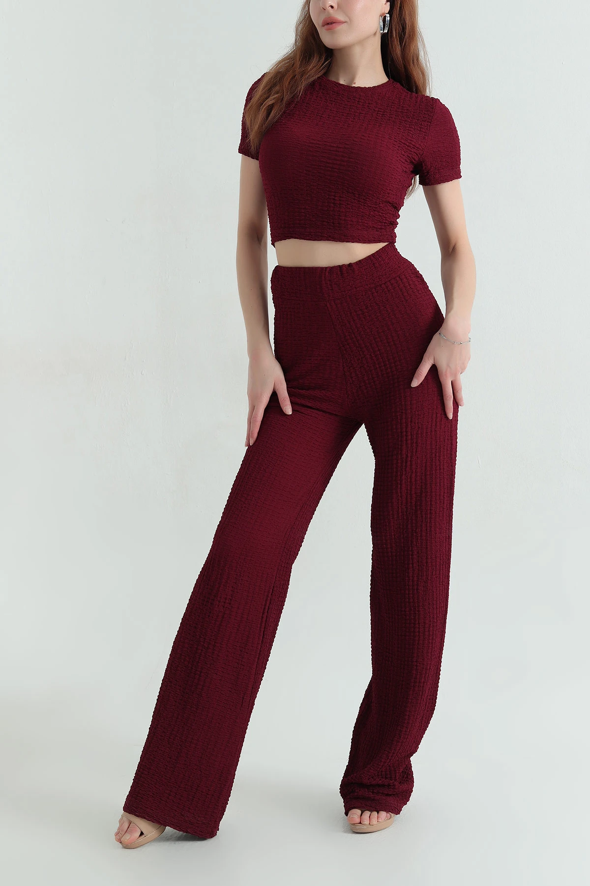 Bordo Bubble Basic Kadın İkili Takım 363356