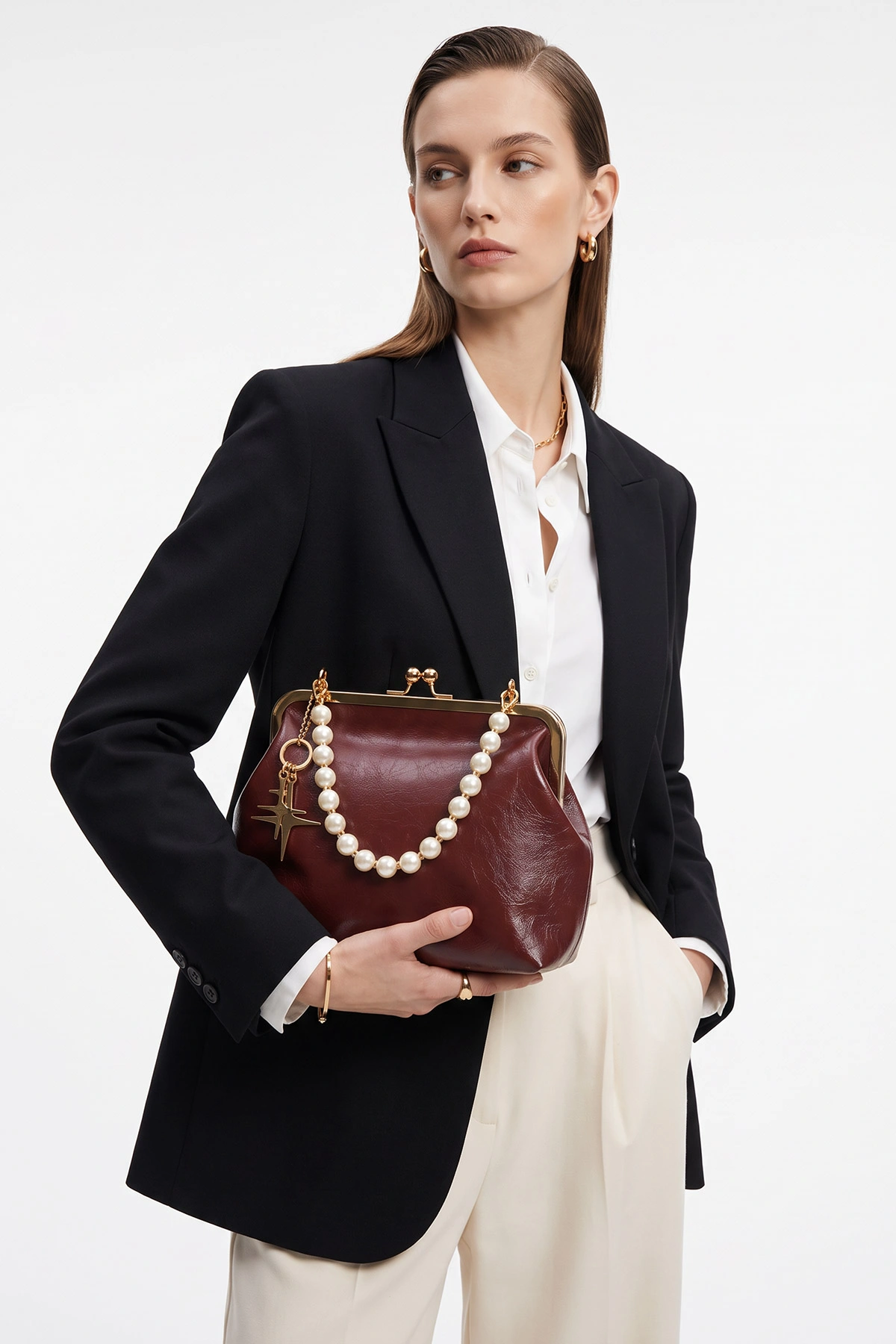 Bordo Burslu Charm Detaylı Kadın El Kol ve Omuz Çantası 499250